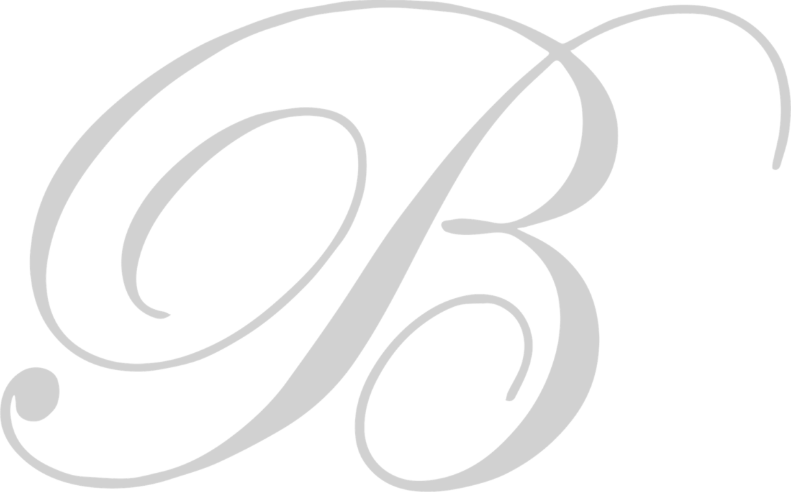 Elegant gray letter B in cursive style on a light background.